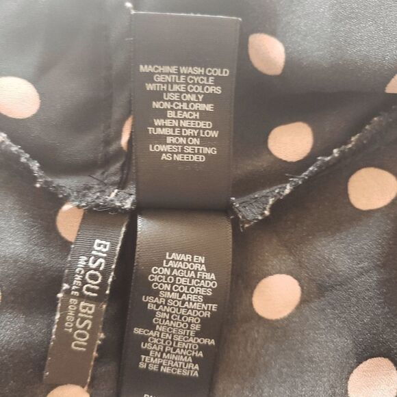 Bisou Bisou Black Pink Polka Dot Flowy Shawl Collar V- Neck Blouse Size M - Picture 8 of 9